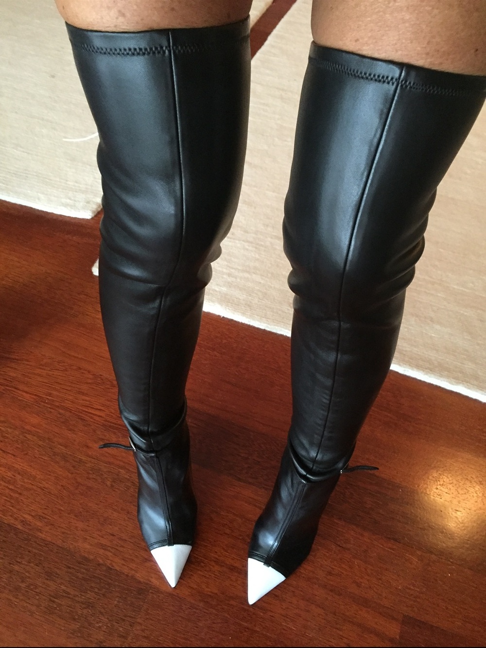 Givenchy Runway Black Lamb Leather Over The Knee Boots White Cap Toe 37